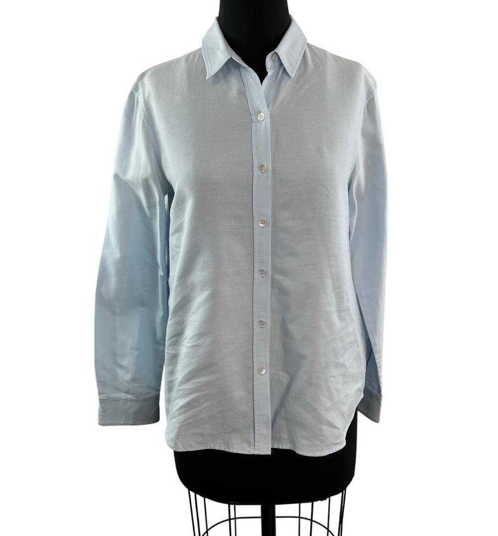 THEORY Tritta Blue Top Cotton Collared Long Sleeve Classic Button-Up Sz Small S